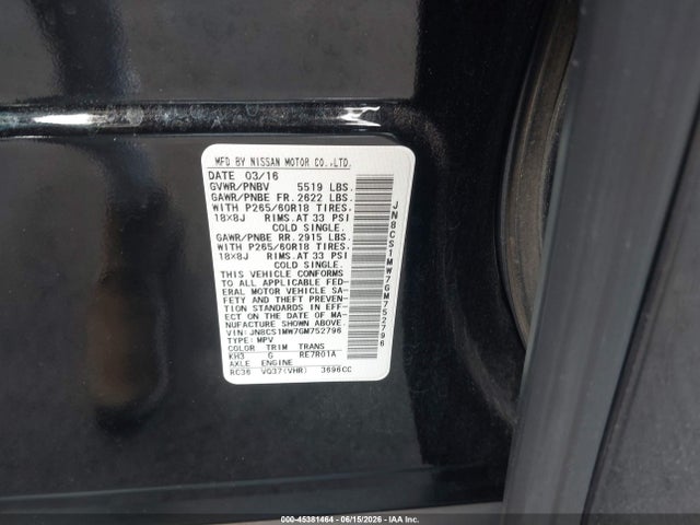 Продажа на аукционе авто 2016 Infiniti Qx70, vin: JN8CS1MW7GM752796, номер лота: 45381464