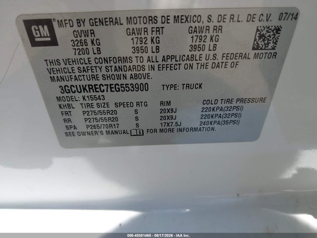 3GCUKREC7EG553900 Chevrolet Silverado 1500 Lt