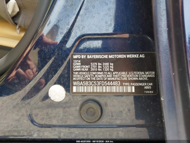 2015 Bmw 535i Xdrive მანქანა იყიდება აუქციონზე, vin: WBA5B3C53FD544483, აუქციონის ნომერი: 45381500