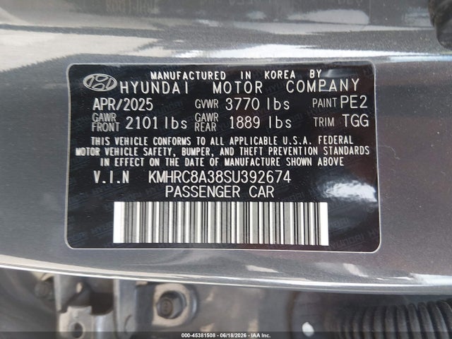 Aukcja sprzedaży 2025 Hyundai Venue Sel, vin: KMHRC8A38SU392674, numer aukcji: 45381508