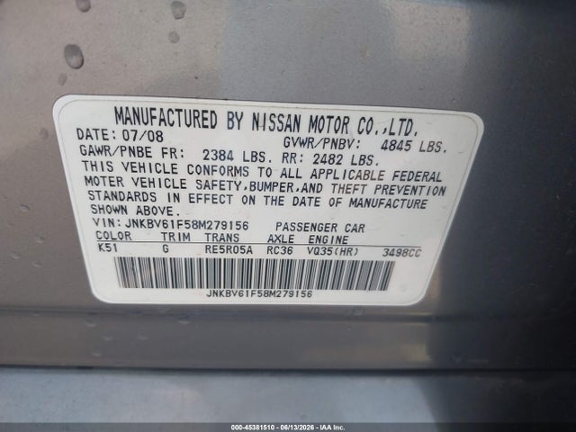 Продажа на аукционе авто 2008 Infiniti G35x, vin: JNKBV61F58M279156, номер лота: 45381510