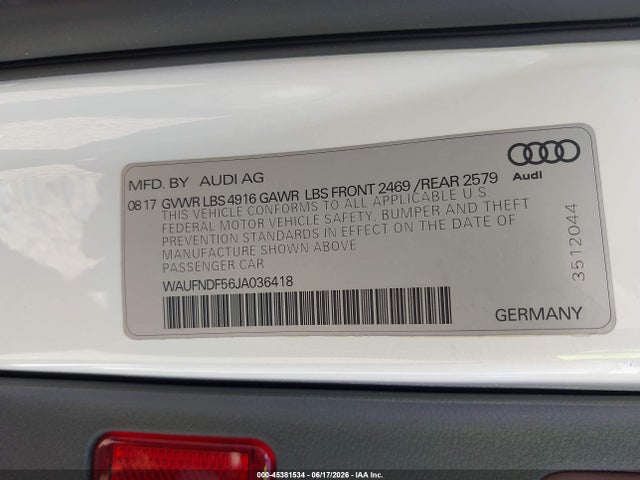 2018 Audi A5 2.0t Premium მანქანა იყიდება აუქციონზე, vin: WAUFNDF56JA036418, აუქციონის ნომერი: 45381534