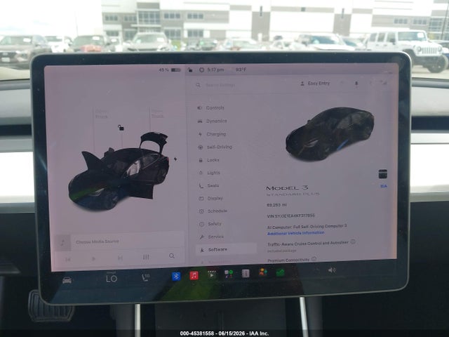 45381558 :رقم المزاد ، 5YJ3E1EA4KF317855 vin ، 2019 Tesla Model 3 Long Range/mid Range/standard Range/standard Range Plus مزاد بيع