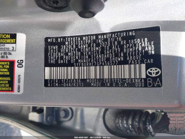 Toyota Corolla Le Plus 2016 5YFBURHE7GP456577 Image 9