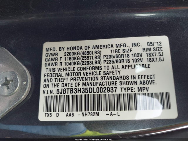 Продаж на аукціоні авто 2013 Acura Rdx, vin: 5J8TB3H35DL002937, номер лоту: 45381573