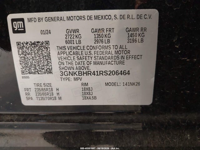 3GNKBHR41RS206464 Chevrolet Blazer Awd 2lt