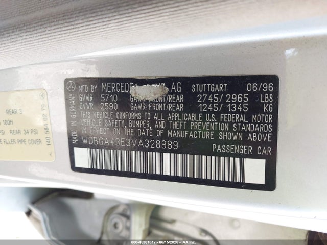 Aukcja sprzedaży 1997 Mercedes-benz S 420, vin: WDBGA43E3VA328989, numer aukcji: 45381617