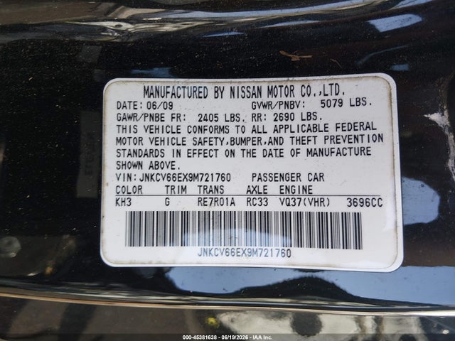 Продаж на аукціоні авто 2009 Infiniti G37, vin: JNKCV66EX9M721760, номер лоту: 45381638