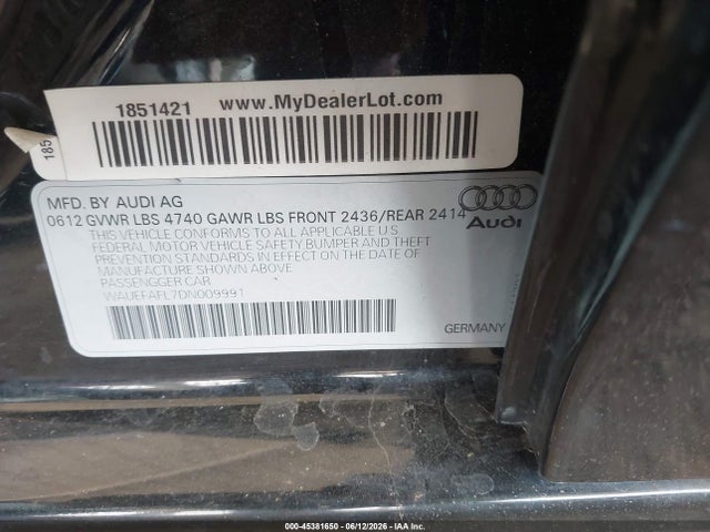 2013 Audi A4 2.0t Premium მანქანა იყიდება აუქციონზე, vin: WAUEFAFL7DN009991, აუქციონის ნომერი: 45381650