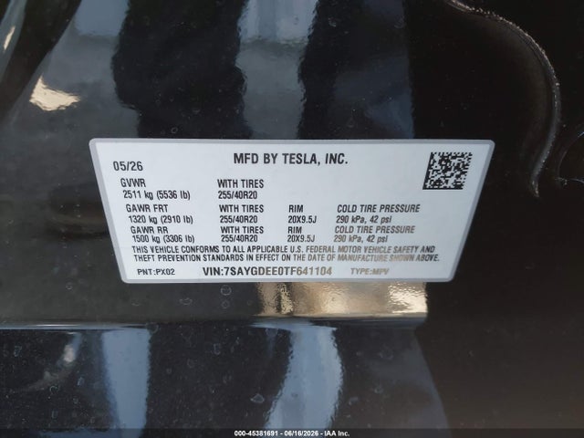 7SAYGDEE0TF641104 Tesla Model Y All-wheel Drive/long Range Launch Series/premium All-wheel Drive