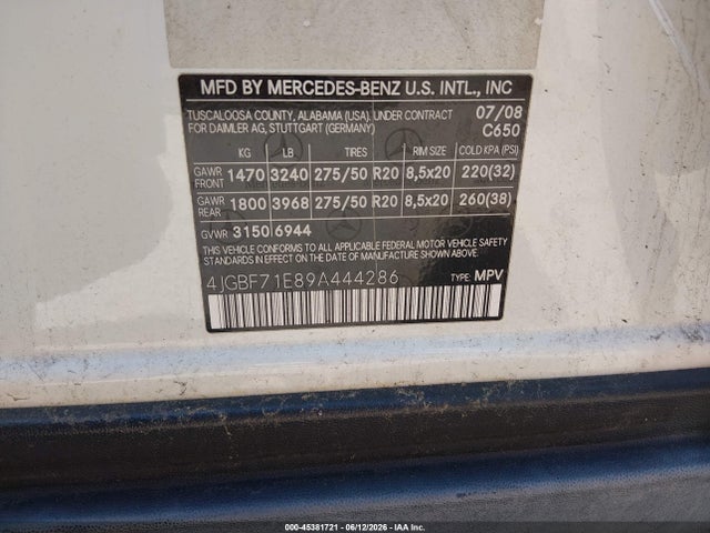 Aukcja sprzedaży 2009 Mercedes-benz Gl 450 4matic, vin: 4JGBF71E89A444286, numer aukcji: 45381721