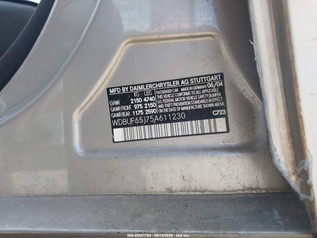 45381764 :رقم المزاد ، WDBUF65J75A611230 vin ، 2005 Mercedes-benz E 320 مزاد بيع