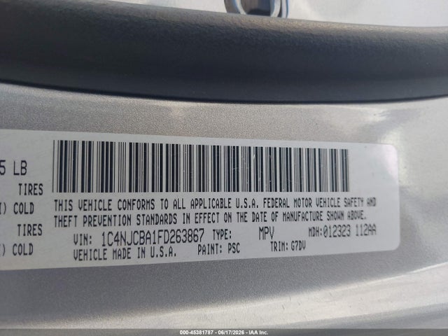 Продаж на аукціоні авто 2015 Jeep Compass Altitude Edition, vin: 1C4NJCBA1FD263867, номер лоту: 45381787