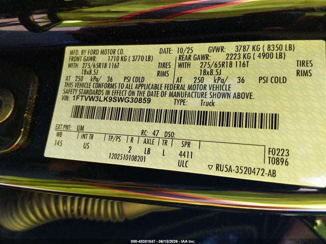 Ford F150 Lightning Xlt 2025 1FTVW3LK9SWG30859 Image 9