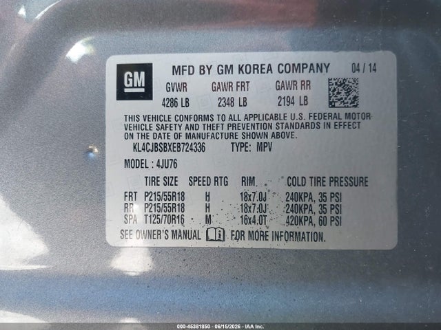 Buick Encore Convenience 2014 KL4CJBSBXEB724336 Image 9