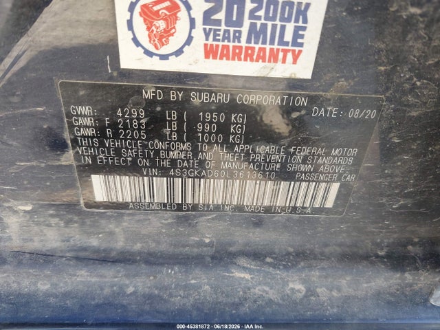 Продаж на аукціоні авто 2020 Subaru Impreza Premium, vin: 4S3GKAD60L3613610, номер лоту: 45381872