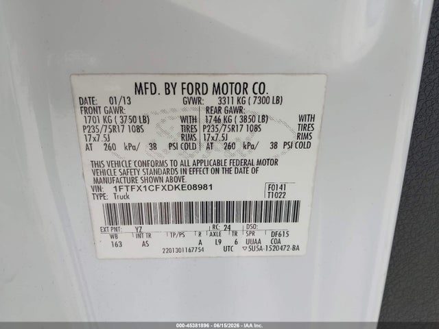Aukcja sprzedaży 2013 Ford F-150 Xl, vin: 1FTFX1CFXDKE08981, numer aukcji: 45381896