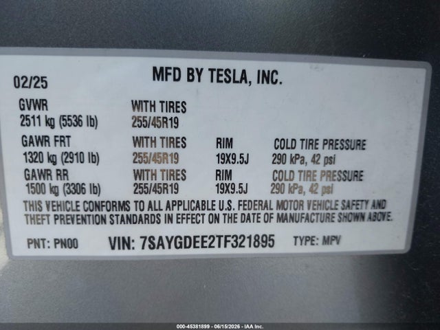 Продажа на аукционе авто 2026 Tesla Model Y All-wheel Drive/long Range Launch Series/premium All-wheel Drive, vin: 7SAYGDEE2TF321895, номер лота: 45381899