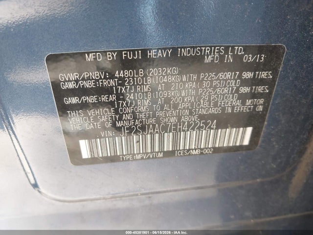 Продаж на аукціоні авто 2014 Subaru Forester 2.5i, vin: JF2SJAAC7EH422524, номер лоту: 45381901