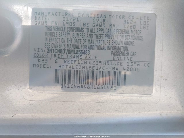 Nissan Versa S Xtronic Cvt 2021 3N1CN8DV8ML856483 Image 9