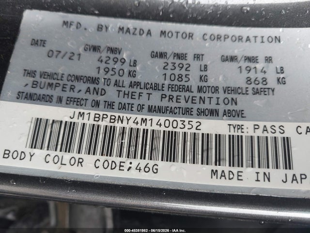 Продажа на аукционе авто 2021 Mazda Mazda3 2.5 Turbo Premium Plus, vin: JM1BPBNY4M1400352, номер лота: 45381982