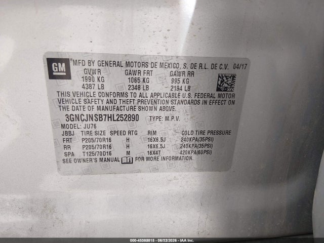 3GNCJNSB7HL252890 Chevrolet TRAX LS