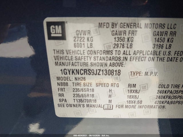 2018 Cadillac Xt5 Luxury მანქანა იყიდება აუქციონზე, vin: 1GYKNCRS9JZ130818, აუქციონის ნომერი: 45382021