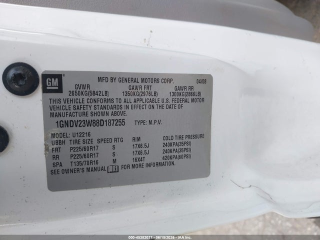 Продажа на аукционе авто 2008 Chevrolet Uplander Ls, vin: 1GNDV23W88D187255, номер лота: 45382037