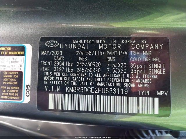 Aukcja sprzedaży 2023 Hyundai Palisade Xrt, vin: KM8R3DGE2PU633119, numer aukcji: 45382041