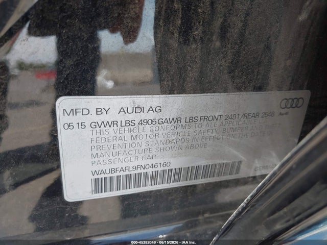 Продажа на аукционе авто 2015 Audi A4 2.0t Premium, vin: WAUBFAFL9FN046160, номер лота: 45382049