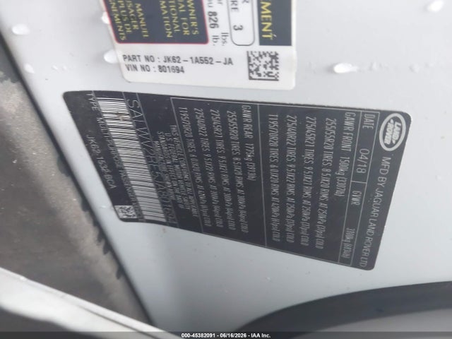 Aukcja sprzedaży 2018 Land Rover Range Rover Sport Autobiography, vin: SALWV2RE5JA801694, numer aukcji: 45382091