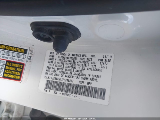 5J6RM4H77FL065837 Honda Cr-v Ex-l