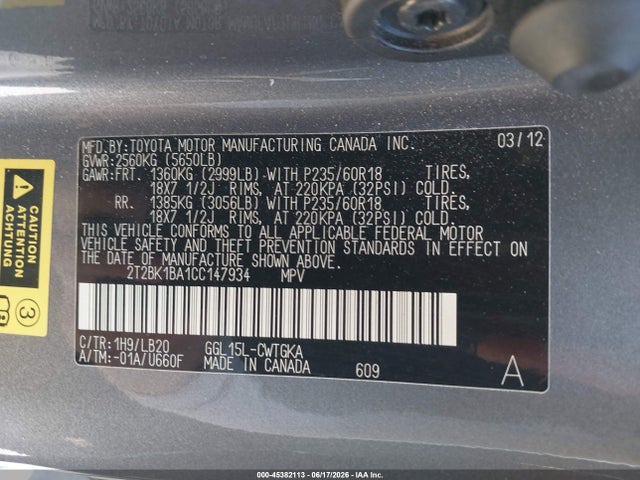 Продажа на аукционе авто 2012 Lexus Rx 350, vin: 2T2BK1BA1CC147934, номер лота: 45382113