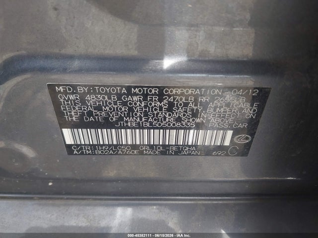Aukcja sprzedaży 2013 Lexus Gs 350, vin: JTHBE1BL5D5008335, numer aukcji: 45382111