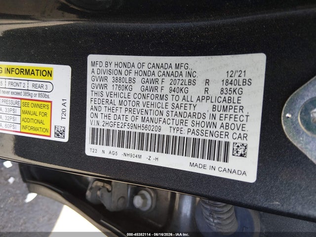 Honda Civic Sport 2022 2HGFE2F59NH560209 Image 9