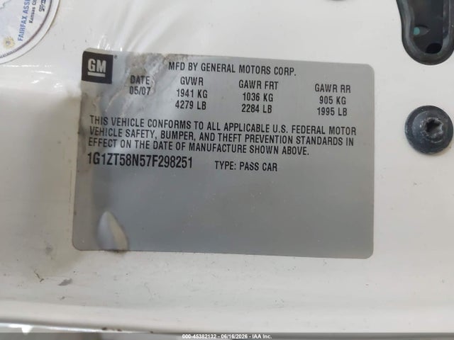 Aukcja sprzedaży 2007 Chevrolet Malibu Lt W/2lt, vin: 1G1ZT58N57F298251, numer aukcji: 45382132