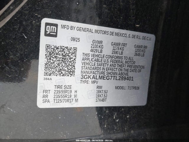 45382156 :رقم المزاد ، 3GKALMEG7TL289401 vin ، 2026 Gmc Terrain Fwd Elevation مزاد بيع