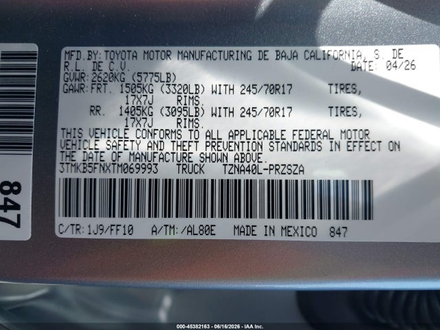 Toyota Tacoma Sr5 2026 3TMKB5FNXTM069993 Image 9