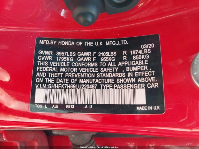 Honda CIVIC EX 2020 SHHFK7H69LU220487 Image 9
