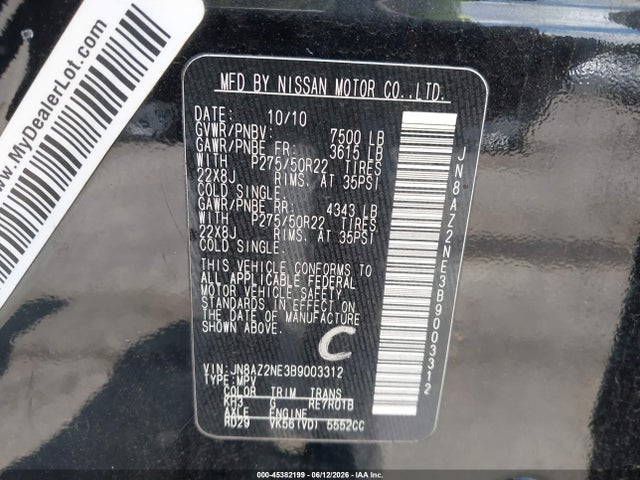 Aukcja sprzedaży 2011 Infiniti Qx56, vin: JN8AZ2NE3B9003312, numer aukcji: 45382199