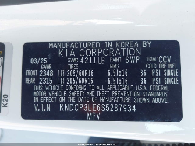 KNDCP3LE6S5287934 KIA NIRO LX
