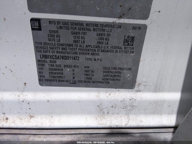 Продаж на аукціоні авто 2019 Buick Envision Fwd Essence, vin: LRBFXCSA7KD011472, номер лоту: 45382216