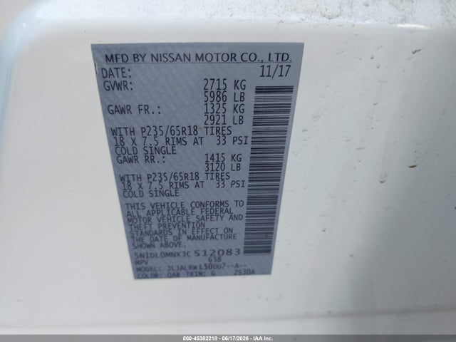 Продажа на аукционе авто 2018 Infiniti Qx60, vin: 5N1DL0MNXJC512083, номер лота: 45382218