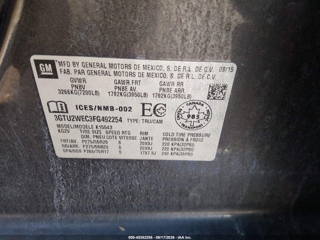Aukcja sprzedaży 2015 Gmc Sierra 1500 Denali, vin: 3GTU2WEC3FG492254, numer aukcji: 45382258