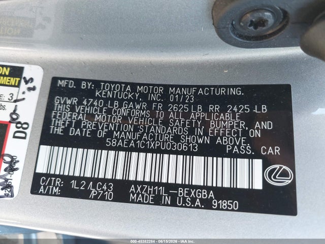 Aukcja sprzedaży 2023 Lexus Es 300h Luxury, vin: 58AEA1C1XPU030613, numer aukcji: 45382284
