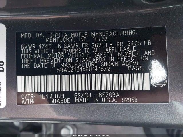 45382288 :رقم المزاد ، 58ADZ1B1XPU141572 vin ، 2023 Lexus Es 350 مزاد بيع