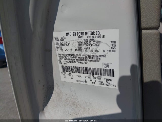 Aukcja sprzedaży 2012 Ford Escape Xls, vin: 1FMCU0C7XCKB27031, numer aukcji: 45382318