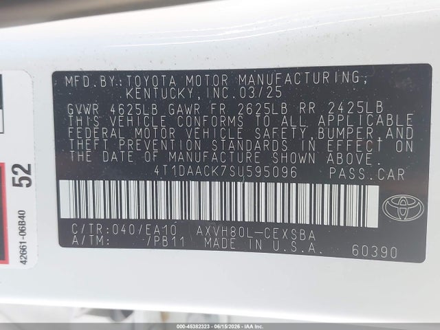 Aukcja sprzedaży 2025 Toyota Camry Se, vin: 4T1DAACK7SU595096, numer aukcji: 45382323