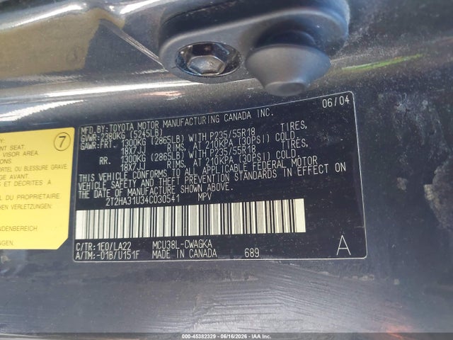 Продажа на аукционе авто 2004 Lexus Rx 330, vin: 2T2HA31U34C030541, номер лота: 45382329