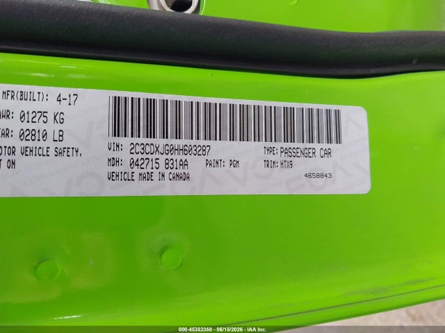 Продаж на аукціоні авто 2017 Dodge Charger Sxt Awd, vin: 2C3CDXJG0HH603287, номер лоту: 45382350